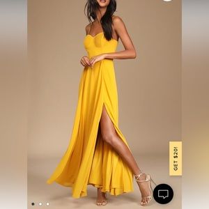 Golden Yellow Pleated Bustier Maxi Dress